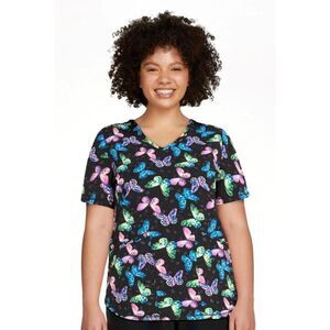 NEW NWT Sz Small Stretchy Butterfly Nurse Medical Hospital Uniform Scrub Top